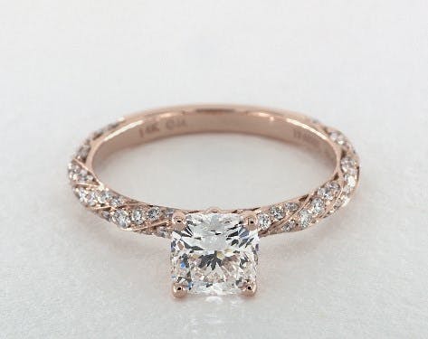 1.07 carat Cushion Modified cut Pave engagement ring in 14K Rose Gold James Allen