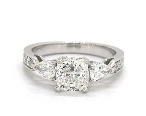 1.20 carat Cushion Modified cut Three Stone engagement ring in 14K White Gold James Allen
