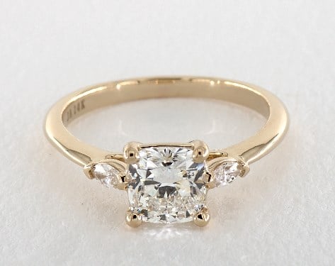 1.40 carat Cushion Modified cut Three Stone engagement ring in 14K Yellow Gold James Allen