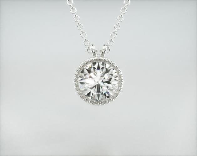 14K White Gold Milgrain Bezel Diamond Pendant James Allen