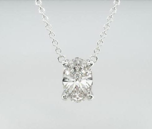 14K White Gold Oval Shape Diamond Solitaire Pendant James Allen