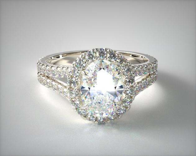 14K White Gold Round Split Band Diamond Halo Engagement Ring James Allen