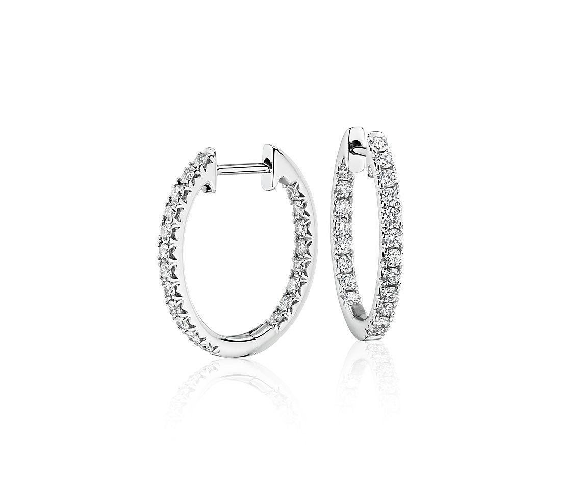 Diamond Pavé Hoop Earrings in 14k White Gold Blue Nile