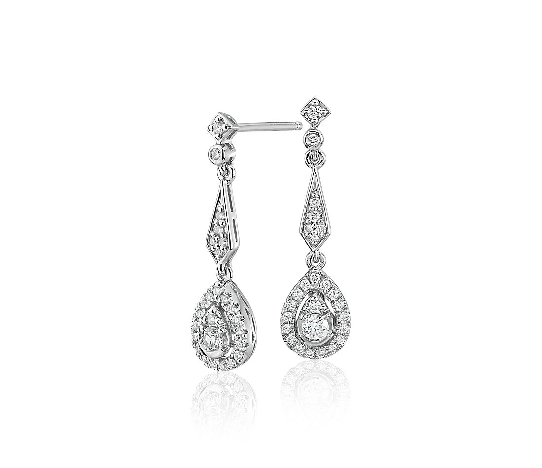 Diamond Vintage-Inspired Teardrop Earrings in 14k White Gold Blue Nile