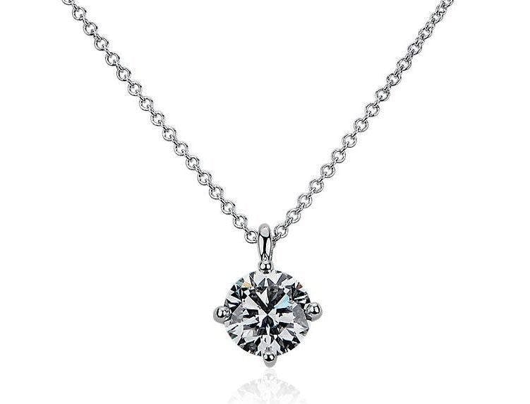 LIGHTBOX Lab-Grown Diamond Round Solitaire Pendant Necklace in 14k White Gold Blue Nile