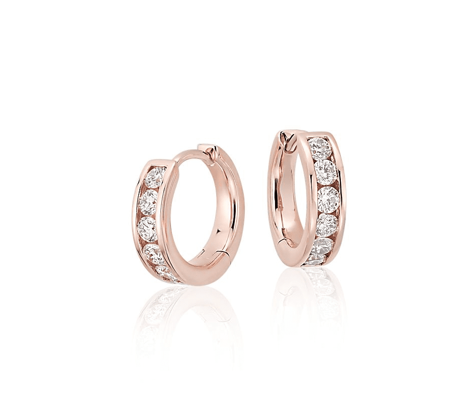 Mini Channel-Set Huggie Hoop Earrings in 14k Rose Gold Blue Nile