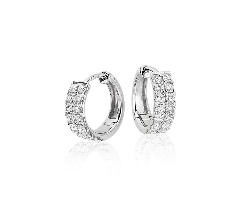 Petite Diamond Huggie Hoop Earrings in 14k White Gold Blue Nile