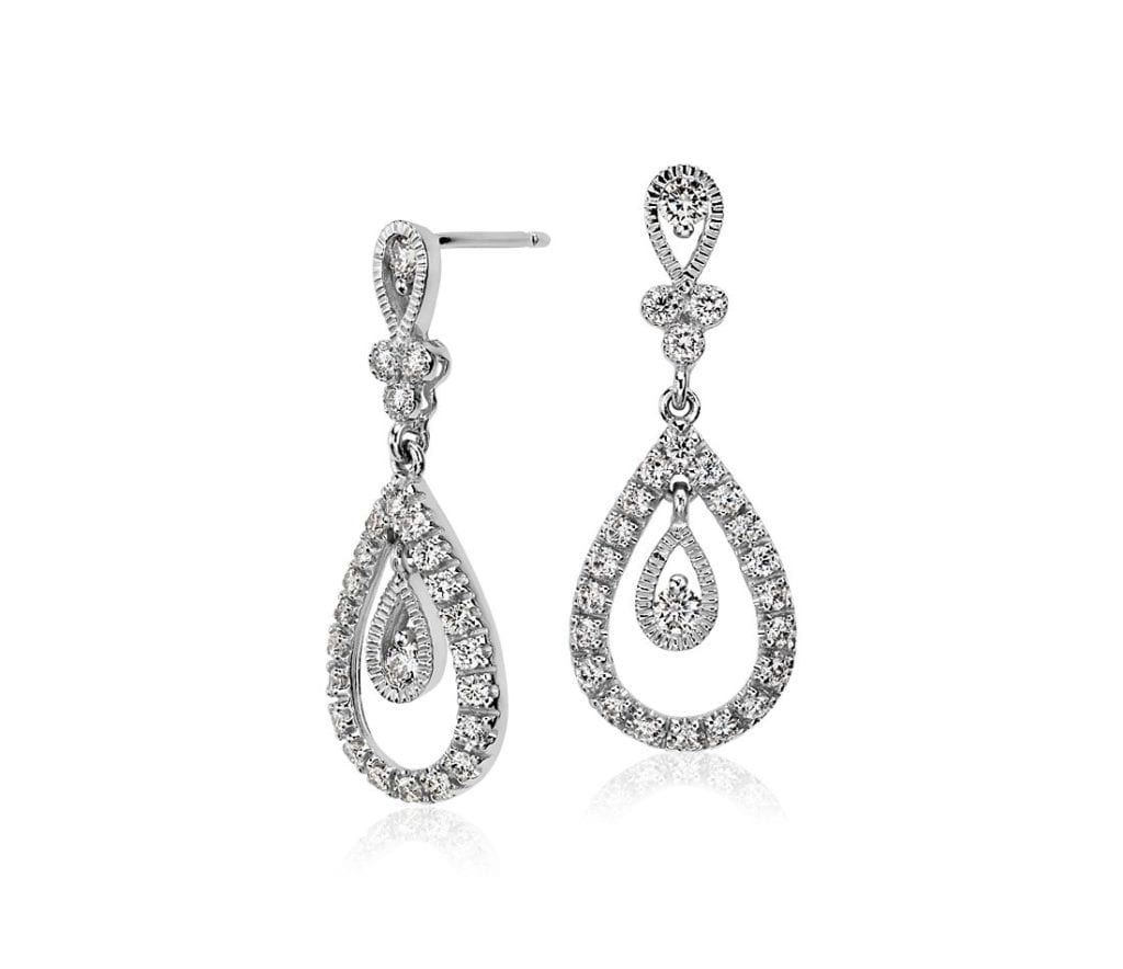 Teardrop Diamond Dangle Earrings in 18k White Gold Blue Nile