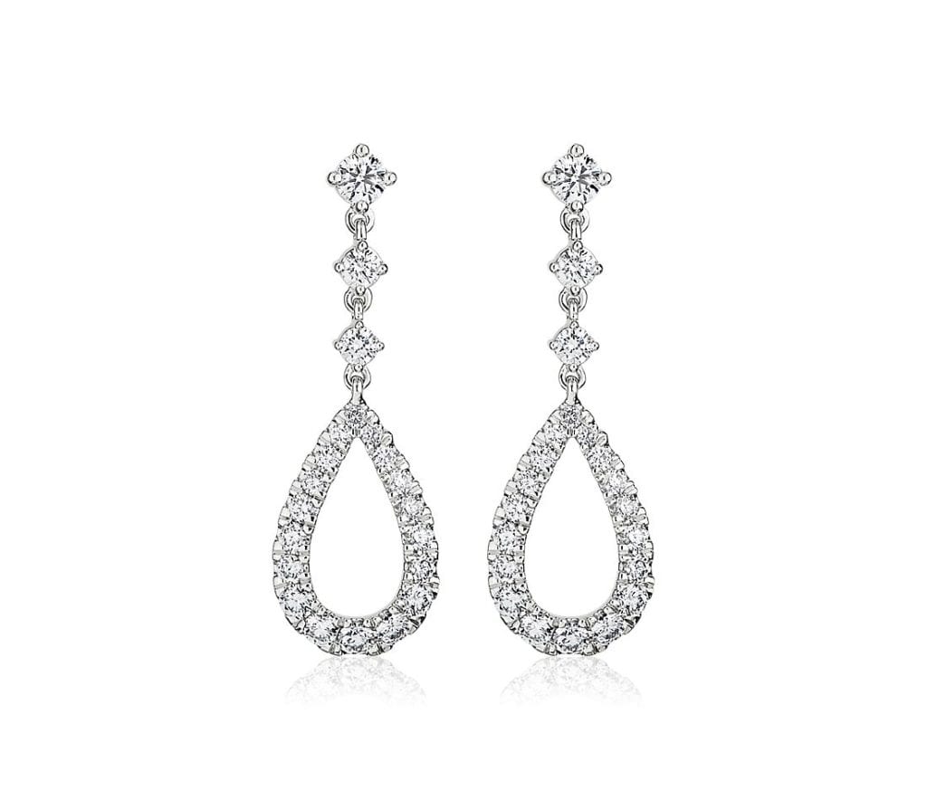 Teardrop Shape Graduated Diamond Drop Earrings in 14k White Gold Blue Nile