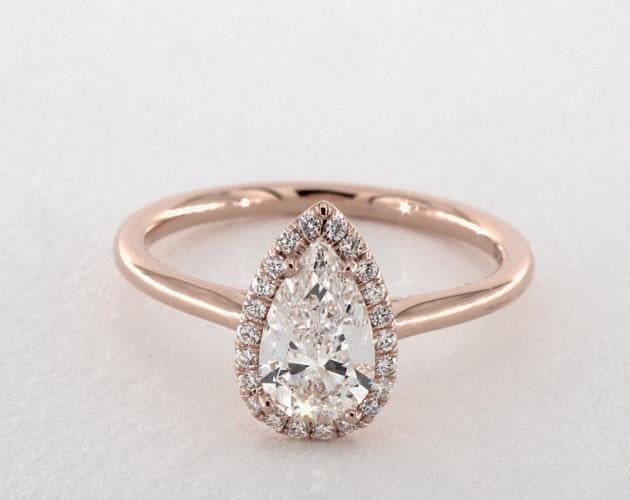 14K Rose Gold Pave Halo Diamond Engagement Ring (Pear Center) James Allen