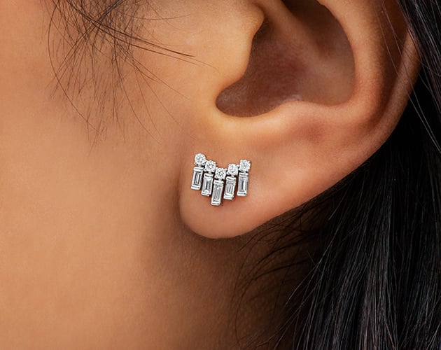 14K White Gold Round And Baguette Chevron Diamond Earrings James Allen