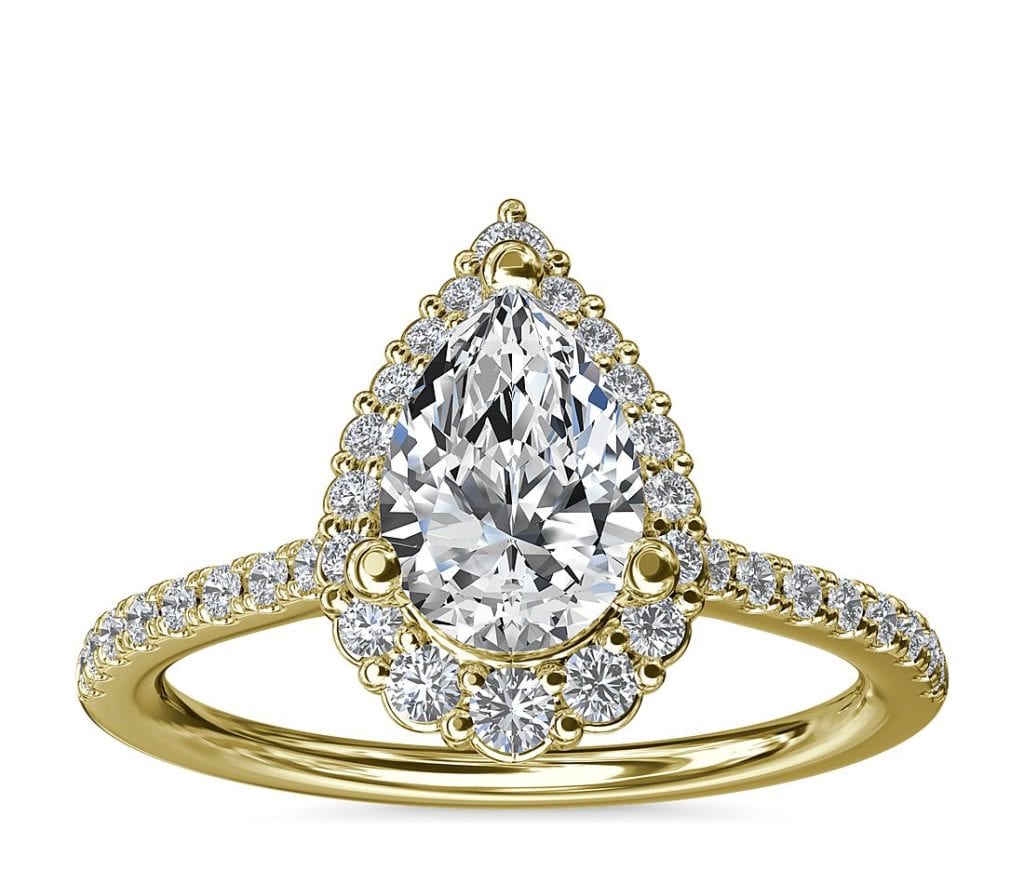 Crescendo Pear Halo Diamond Engagement Ring in 14k Yellow Gold (1/3 ct. tw.)