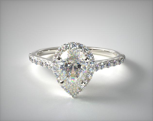 1.39 Carat D-VS1 Pear Shaped Diamond Pave Halo And Shank Diamond Engagement Ring (Pear Center) James Allen