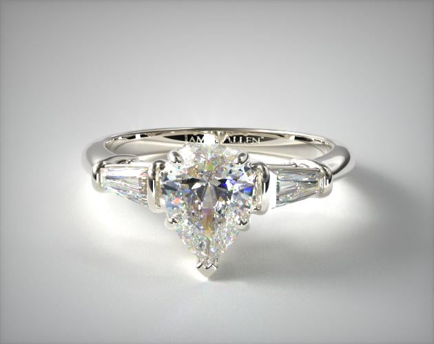 1.140 Carat D-VS2 Pear Shaped Diamond Tapered Baguette Diamond Engagement Ring James Allen