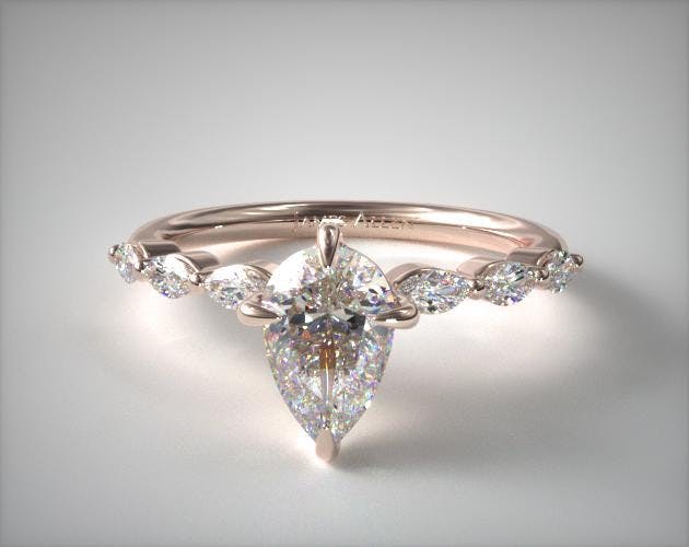 1.37 Carat D-VVS2 Pear Shaped Diamond Shared Prong Marquise Side Stone Diamond Engagement Ring Jaames Allen