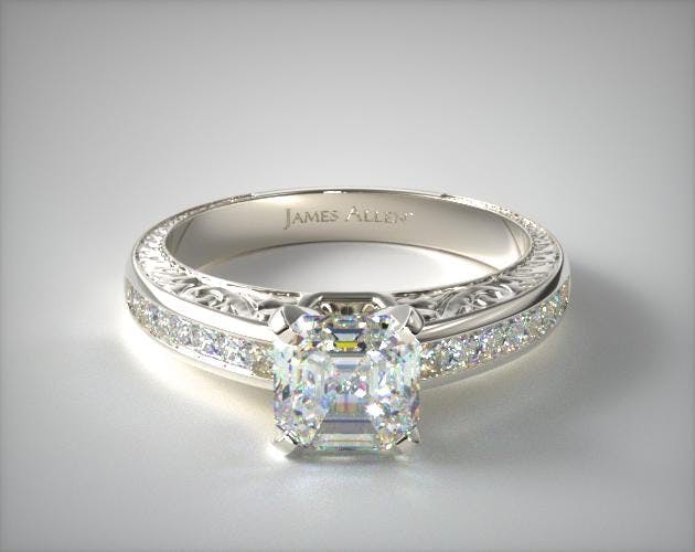 1.48.00 Carat E-VVS1 Asscher Cut Diamond Engraved Princess Shaped Diamond Engagement Ring James Allen