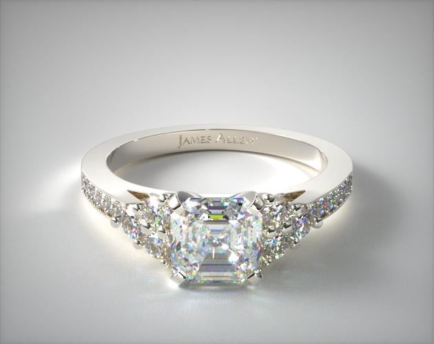 1.16 Carat E-VVS1 Asscher Cut Diamond Pave Trio Engagement Ring James Allen