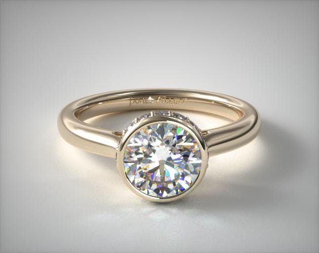 0.960 Carat D-IF Excellent Cut Round Diamond Pave Crown Bezel Engagement Ring James Allen