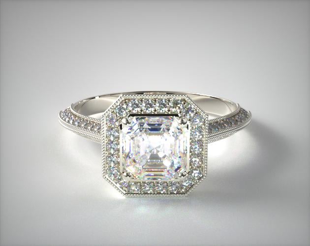 1.31 Carat F-VS2 Asscher Cut Diamond Octagon Halo Diamond Engagement Ring James Allen