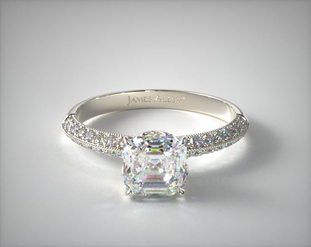 0.85 Carat G-IF Asscher Cut Diamond Pave Knife Edge Lotus Basket Engagement Ring James Allen