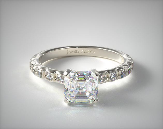 1.79 Carat G-VS1 Asscher Cut Diamond French Cut Pave Diamond Engagement Ring James Allen