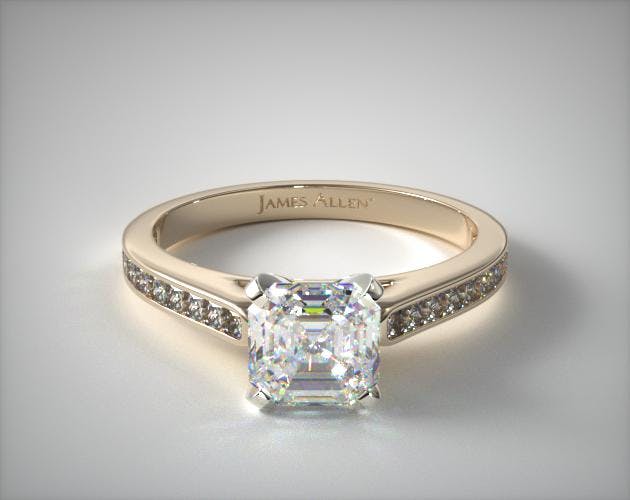 1.61 Carat G-VVS1 Asscher Cut Diamond Thin Channel Set Princess Shaped Diamond Engagement Ring James Allen