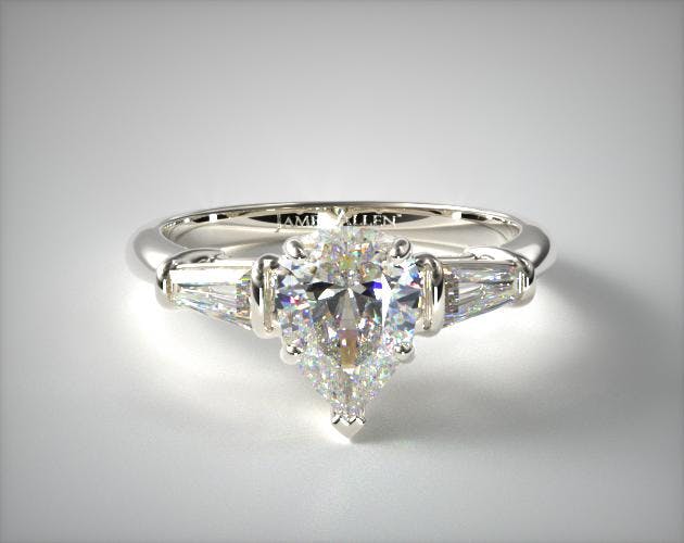 1.75 Carat H-VS2 Pear Shaped Diamond Tapered Baguette Diamond Engagement Ring James Allen