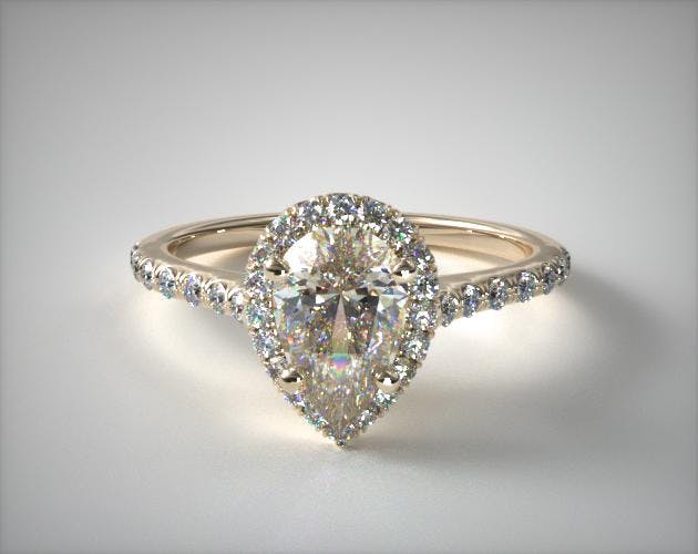 1.26.00 Carat K-SI2 Pear Shaped Diamond Pave Halo And Shank Diamond Engagement Ring (Pear Center) James Allen