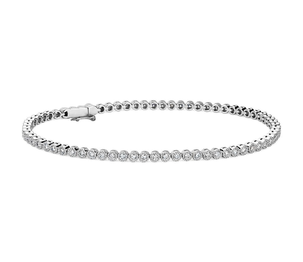 Petite Diamond Milgrain Tennis Bracelet in 14k White Gold (1 1/2 ct. tw.) Blue Nile