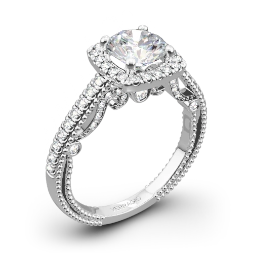 Platinum Verragio INS-7061CU Beaded Halo Diamond Engagement Ring White Flash