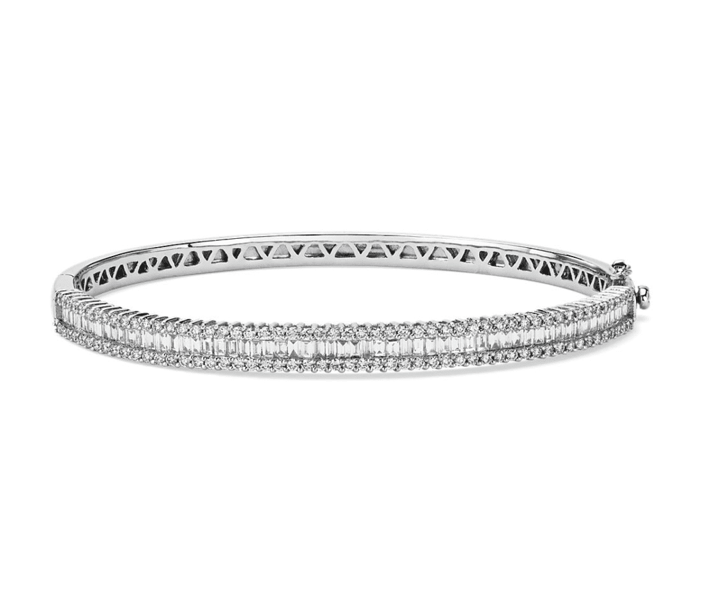 Round and Baguette Diamond Bangle in 14k White Gold (2 ct. tw.) Blue Nile