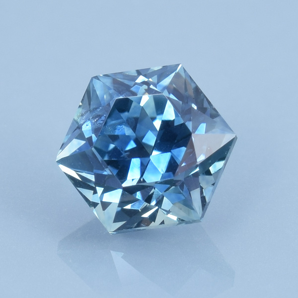 Finished version of Custom Hexagon Cut Sapphire