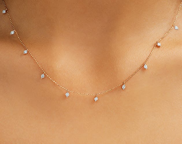 18K Rose Gold Faceted Bead Chain Diamond Station Necklace James Allen
