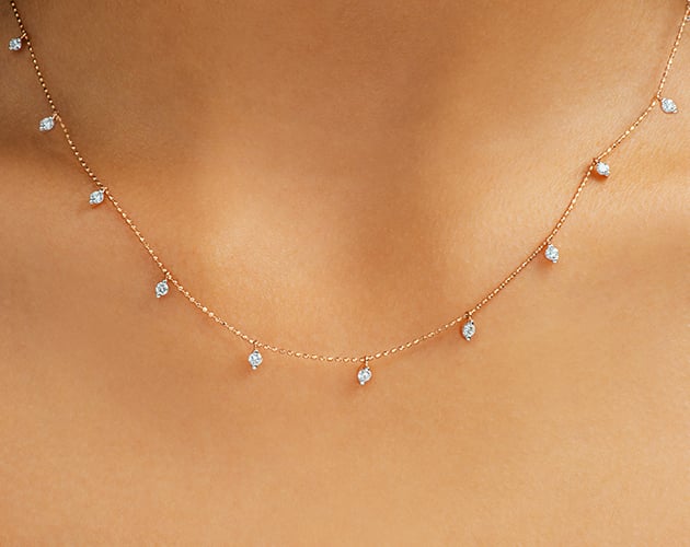 18K Rose Gold Faceted Bead Chain Diamond Station Necklace James Allen