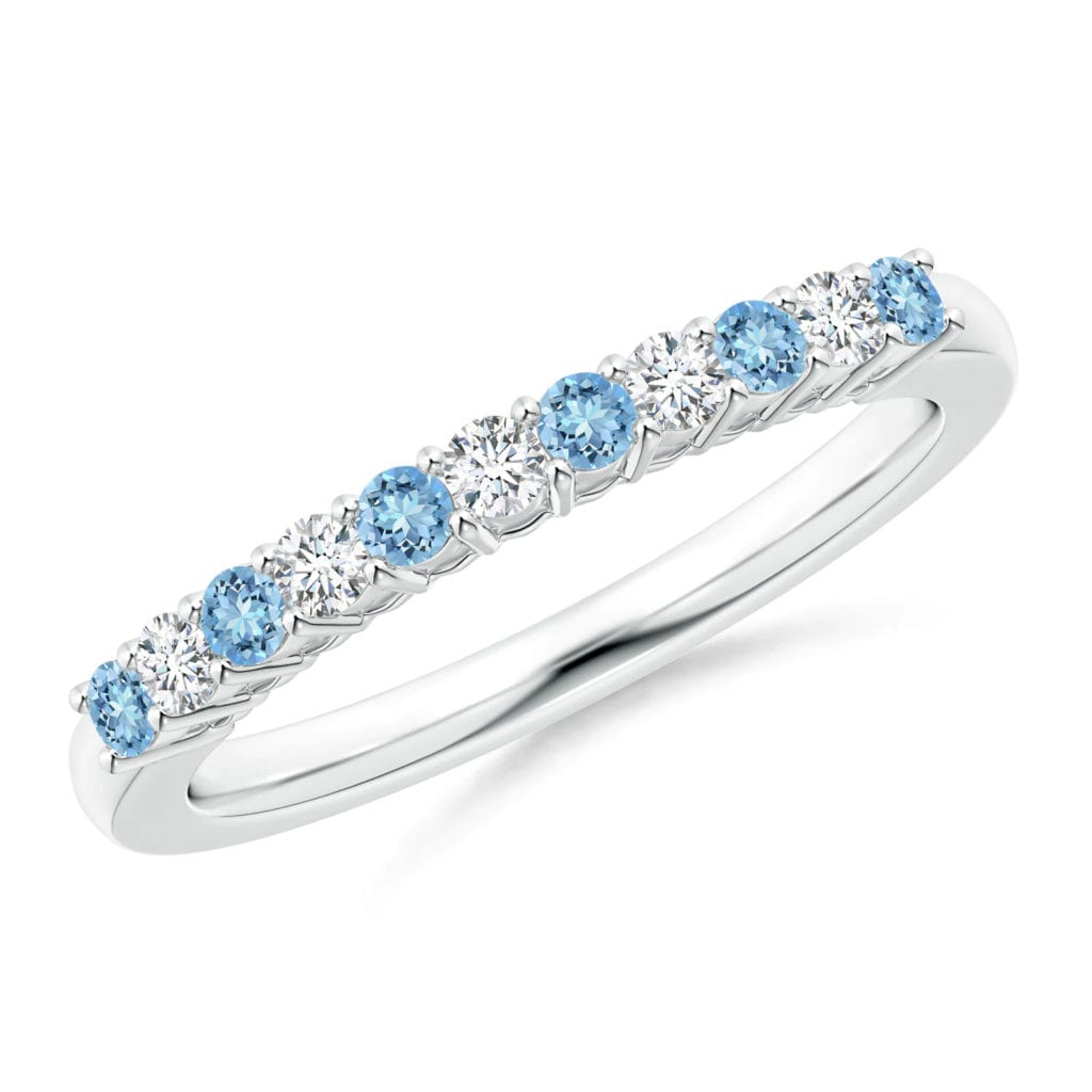 Aquamarine and Diamond Half Eternity Wedding Band