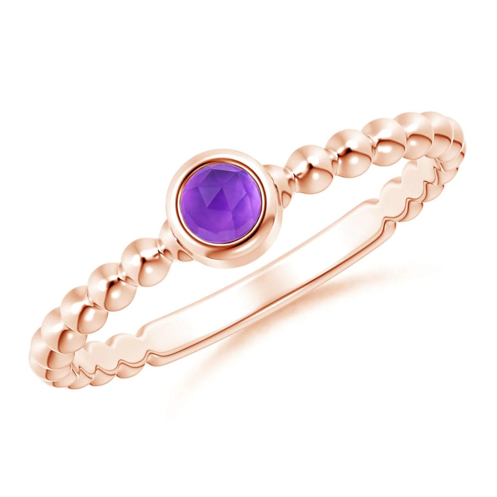 Bezel Set Amethyst Stackable Ring with Beaded Shank Angara