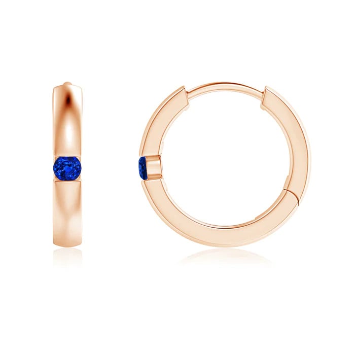 Channel-Set Round Blue Sapphire Hinged Hoop Earrings Angara.