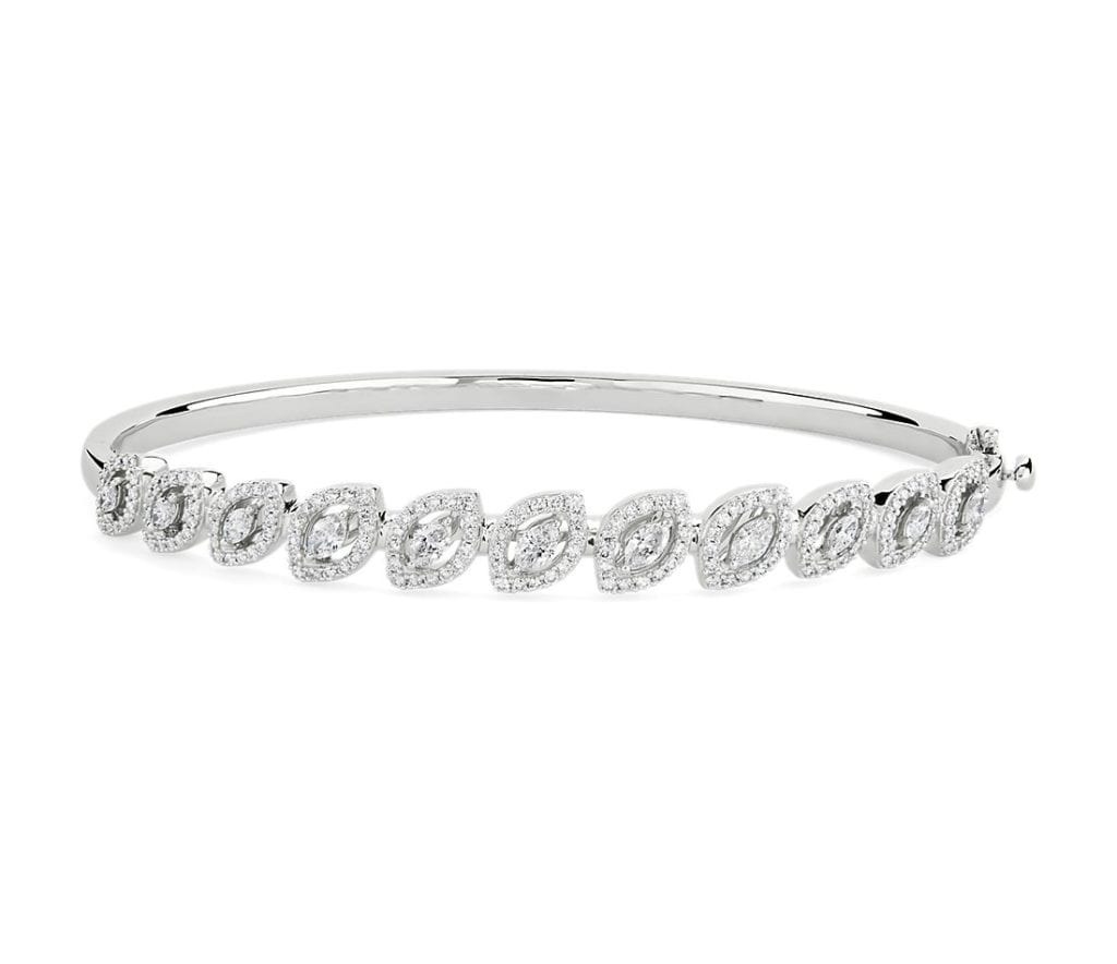 Diamond Marquise Halo Bangle in 18k White Gold (1 3/8 ct. tw.) Blue Nile