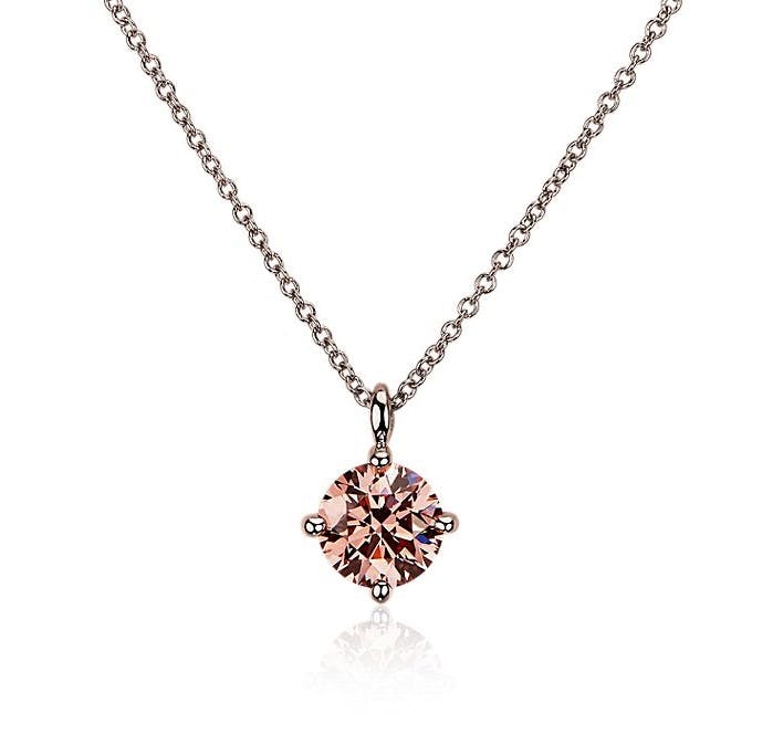 LIGHTBOX Lab-Grown Pink Diamond Round Solitaire Pendant Necklace in 14k Rose Gold (1 ct. tw.) Blue Nile