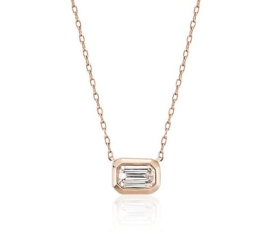 Mini Bezel-Set Emerald-Cut Diamond Pendant in 14k Rose Gold (1/5 ct. tw.) Blue Nile