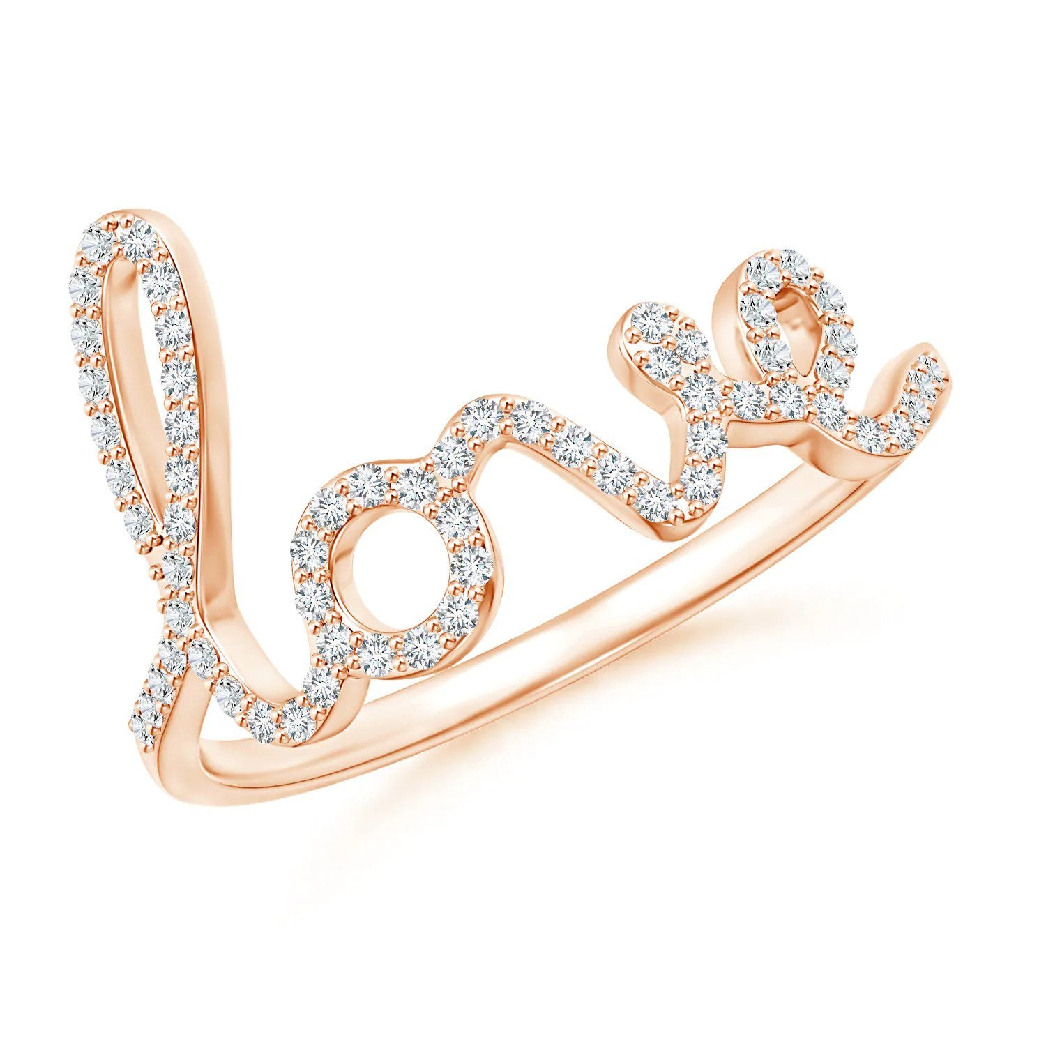 Prong Set Round Diamond Cursive LOVE Ring Angara