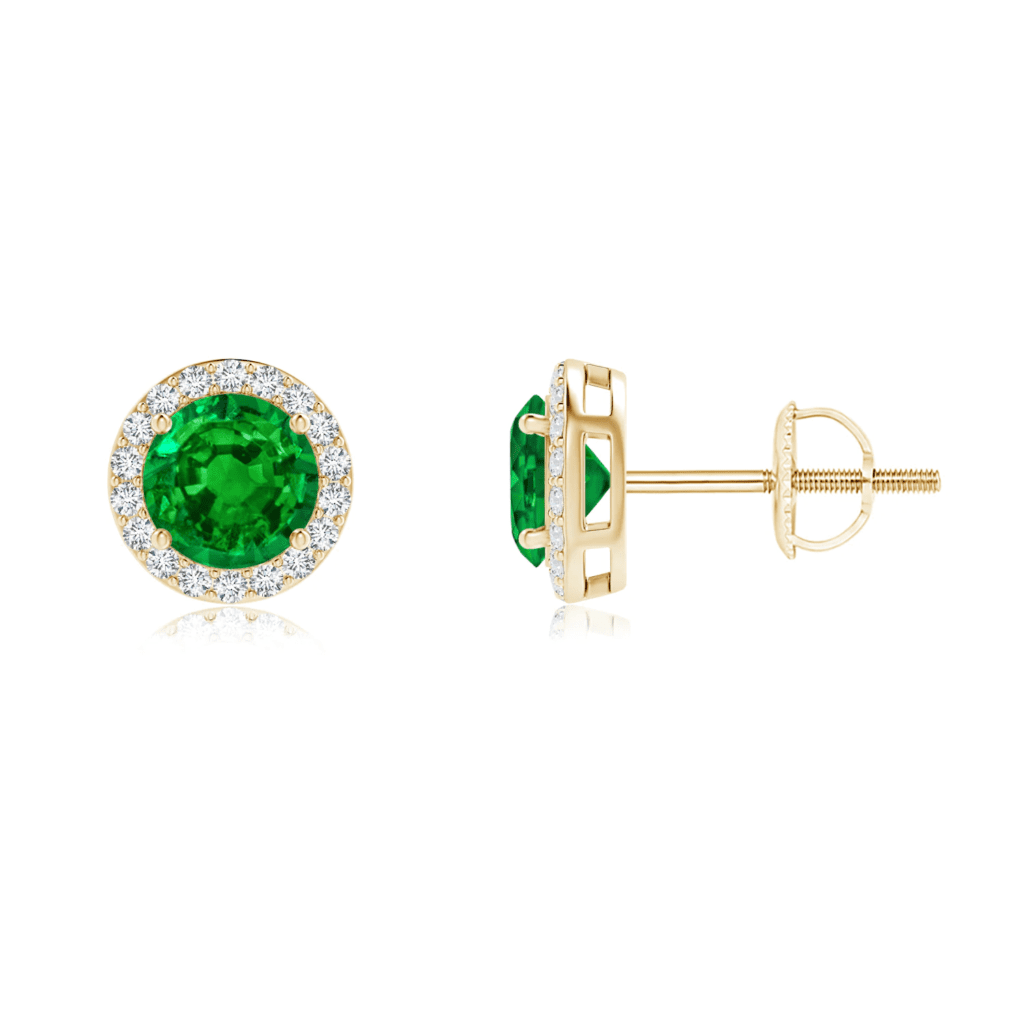 Vintage-Inspired Round Emerald Halo Stud Earrings Angara