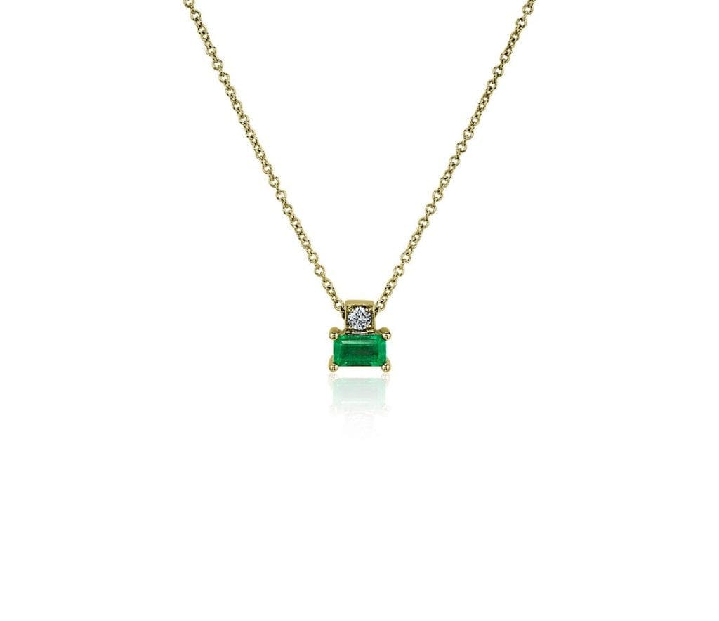 Emerald and Diamond Solitaire Pendant in 14k Yellow Gold Blue Nile