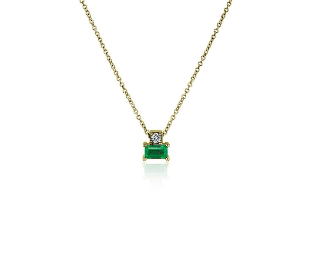 Emerald and Diamond Solitaire Pendant in 14k Yellow Gold Blue Nile