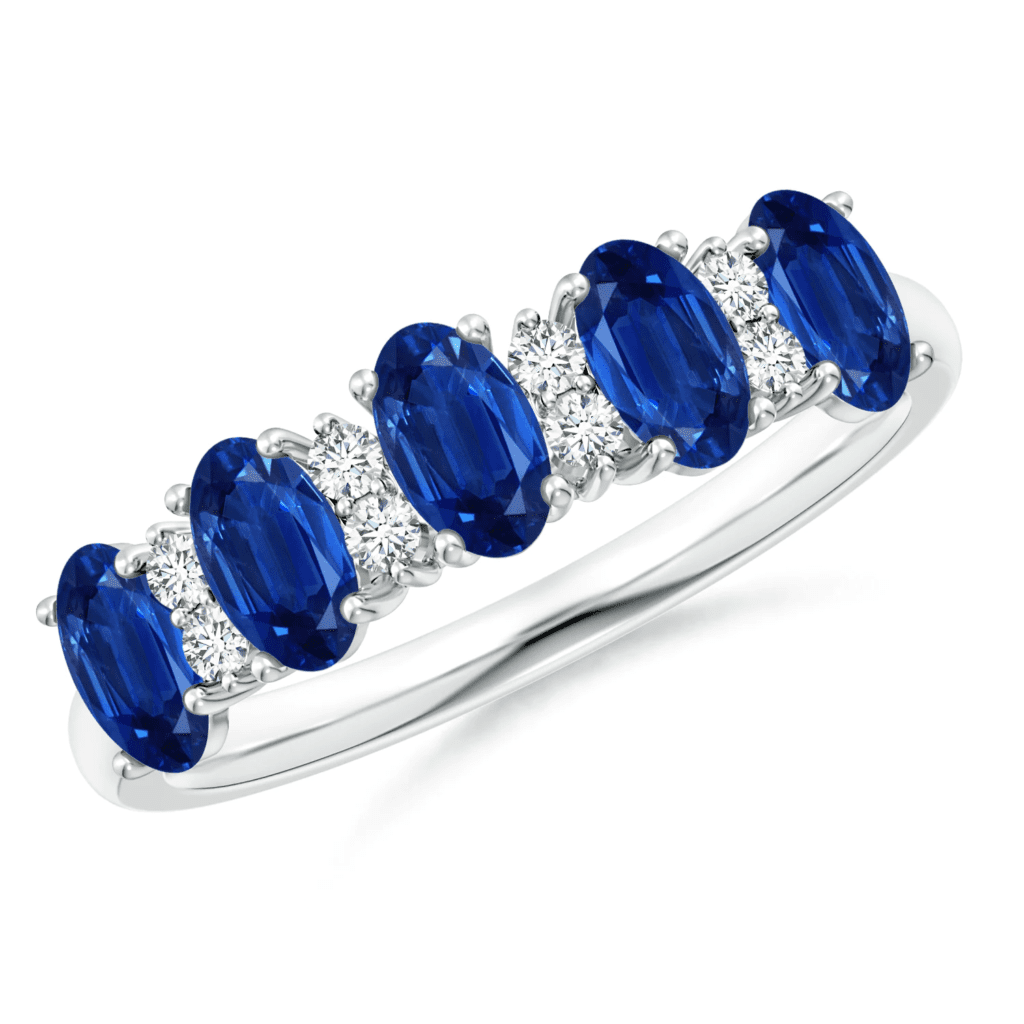 Five Stone Blue Sapphire and Diamond Wedding Band Angara