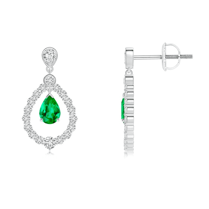Pear Emerald Teardrop Earrings with Diamond Frame Angara