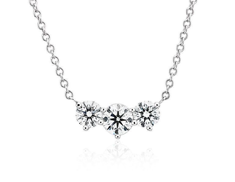 Premier Three-Stone Diamond Necklace in Platinum (1 1/2 ct. tw.) Blue Nile