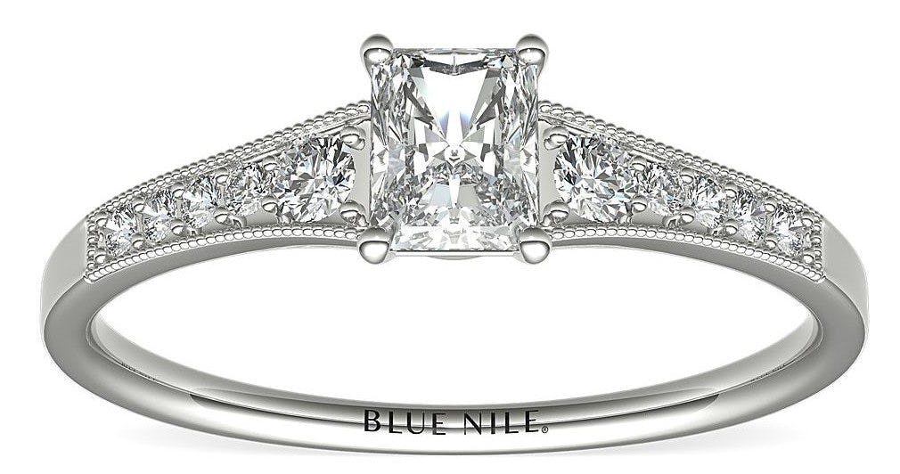 Graduated Milgrain Diamond Engagement Ring Radiant Cut Blue Nile