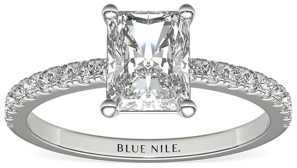 Petite Pavé Diamond Engagement Ring in 14k White Gold Blue Nile