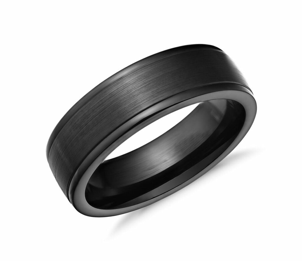 Satin Finish Wedding Ring in Blackened Cobalt Blue Nile